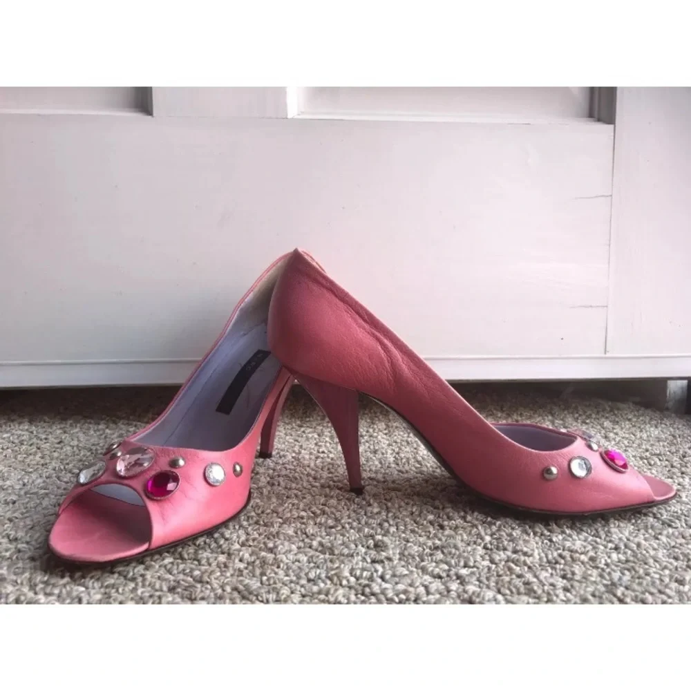Marc Jacobs‎ 8 Leather Gem Peep Toe Pumps Heels